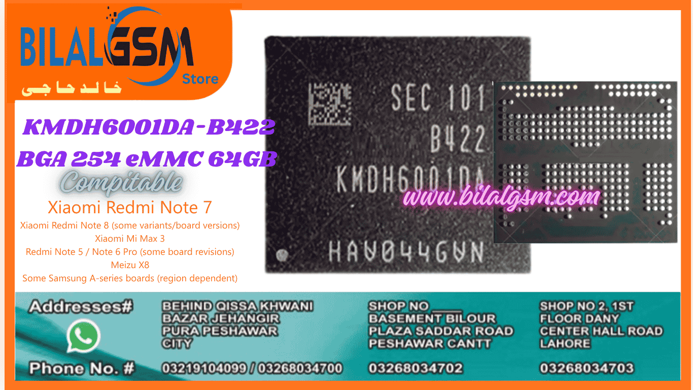 KMDH6001DA-B422 BGA 254 eMMC 64GB IC Mobile Storage Chip BilalGSM